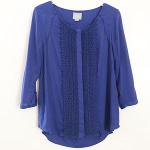 Maeve Blue Button Down Scoop Neck Peasant Blouse